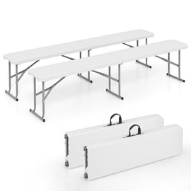 Giantex 6 Feet Plastic Folding Bench Set of 2, Portable Picnic Seat for BBQ Party Camping Dining, HDPE Top, Metal Frame, Indoor Outdoor Foldable Bench for Garden Entertainment Activities Sport Events