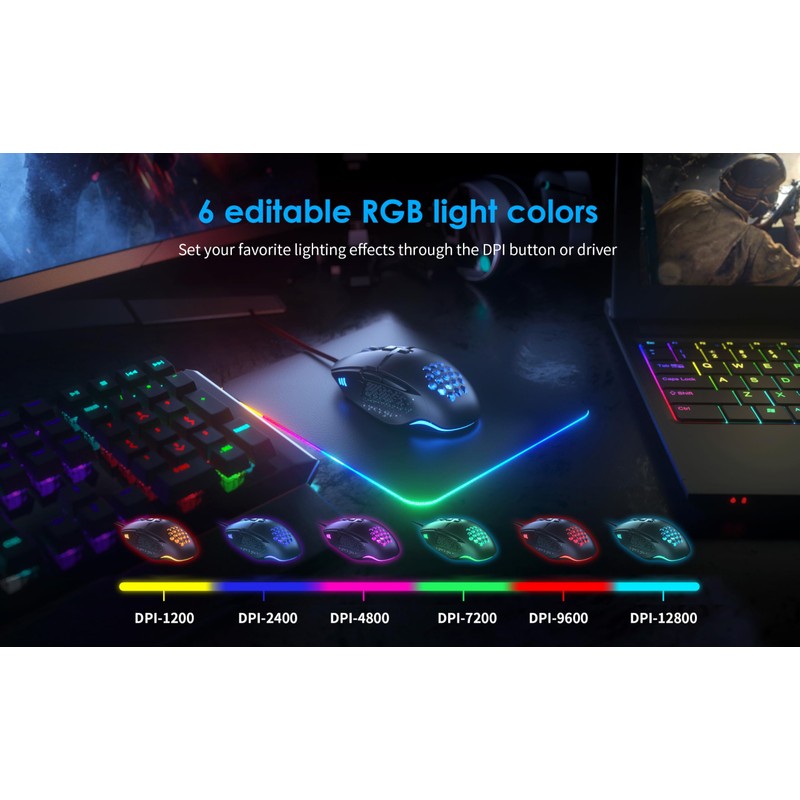 Varbmt C303 Wired RGB Gaming Mouse - 8 Programmable Buttons,