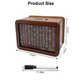 Wooden Money Box, Reusable Money Box, Piggy Bank with Marker, Money Box, Children's Savings Target, for Adults and Children