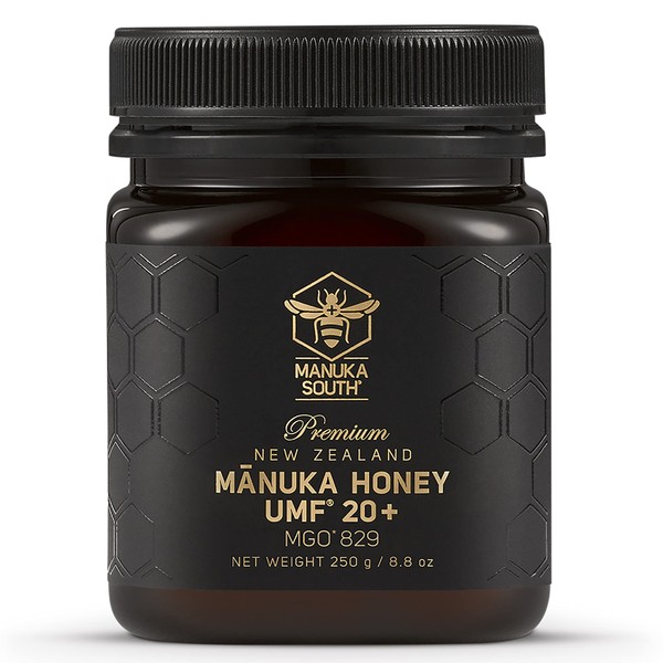 Manuka Honey New Zealand - Miel de manuka cruda UMF 20+ certificada (MGO 829+) - Miel de manuka natural sin OMG de Manuka South - 250 g