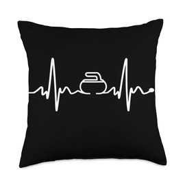 Curling Heart Beat EKG Curling Stone Curl Love Curling Gifts Throw Pillow