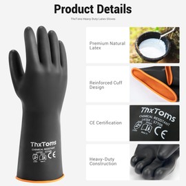 ThxToms Heavy Duty Latex Gloves,Chemical Resistant Gloves,Puncture Resistant, Resist Acid,Oil,Alkali, Waterproof for Industrial Cleaning,Gardening,14", 1 Pair