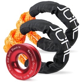 JCHL Soft Shackle Synthetic Road Recovery Rope 2PCS 1/2' X 23 Inch 56000LBS Tow Shackles + Red Snatch Recovery Ring for Sailing SUV Off Road Towing ATV Recovery