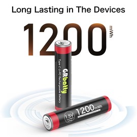 GRbatty USB Rechargeable AAA Lithium Batteries 8 Pack, USB C Rechargeable Triple A Lithium Batteries, 1200mWh 1.5V with 4-in-1 Charging Cable, 1 Hour Fast Charging USB AAA Rechargeable Battery