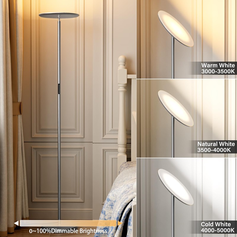 PreeOtti LED Floor Lamp with Remote, Touch Control, Fully Dimmable,