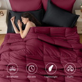 JOLLYVOGUE King Comforter Set, Ultra-Soft King Bed Comforter Set, 7-Piece Bed in a Bag, Goose Down Alternative, Oeko-TEX Certified, Sheets & Pillowcases, Red & Black