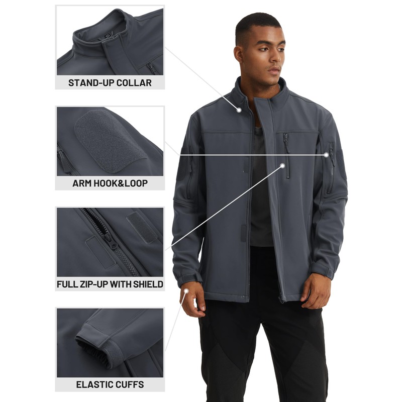 TACVASEN Men's Tactical Softshell Jacket Fleece Lined Water Resistant Windbreaker