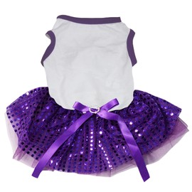 Petitebella - Vestido de Perro tutú con Lentejuelas Lisas (Blanco/Morado, Mediano)
