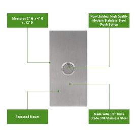 Waterwood Medium Rectangle Doorbell in Silver 1/8" Thick Grade 304 Stainless Steel - Adhesive Mount/Rust Proof - 2" W x 4" H x 0.19" D