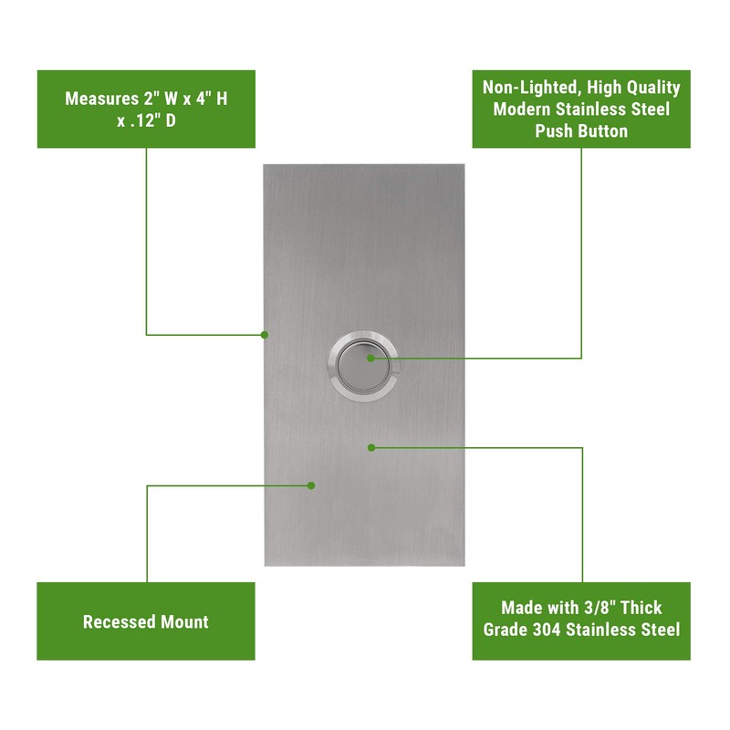 Waterwood Medium Rectangle Doorbell in Silver 1/8" Thick Grade 304