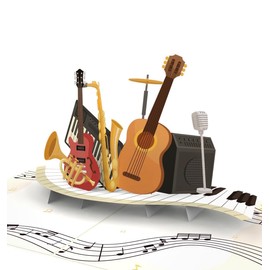MOKIO Pop Up Card - Musical Instruments - 3D Birthday Greeting Card for Musicians, Concert, Music Lessons or New Instrument