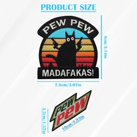 Patches , PEW PEW MADAFAKAS Black Cat with Gun, Patch Funny, Morale Embroidery, Tactical for Caps, Backpacks, Clothing, Vests, Military Uniforms