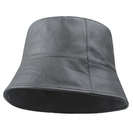 White Fang CZ246 Leather Bucket Hat, Cool, Plain Hat, Stylish, Simple, Men's, Women's,, gray (dark gray), Free size