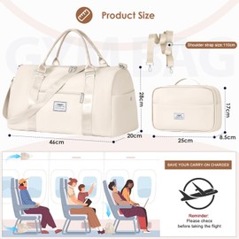 FIORETTO Womens Gym Tote Duffle Bag with Toiletry Bag, Sports Duffel Overnight Hospital Workout Carry on Bag for Girls with Wet Pocket & Shoe Compartment, Ideal for Travel, Swimming, Dance Beige