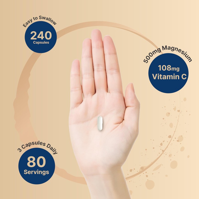 NatureBell Pure Magnesium Citrate 500mg per 3 Capsules Serving Size,