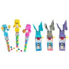 Kidsmania Candy Filled Wacky Shark & Sharkbite Lollipop Gift - Pack of 6, 3 Each (Colors May Vary) By Lyza's Sweets