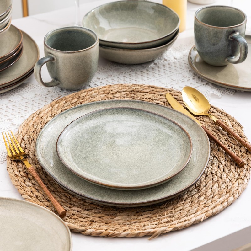 AmorArc Ceramic Dinnerware Sets,Handmade Reactive Glaze Stoneware Plates and Bowls
