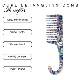 Curldo Plant Based Large Wide Tooth Shower Comb Curl Detangling With Hook (Confetti)