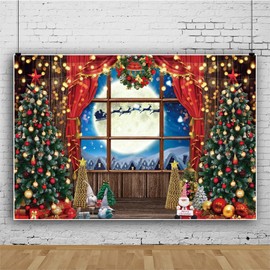 Christmas Window Backdrop 10x8FT Christmas Tree Rustic Wood Santa Claus Photography Backdrop Winter New Year Eve Backdrop Merry Xmas Background Kids Adult Family Party Birthday Baby Shower Background