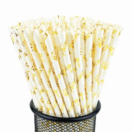 YAOSHENG Paper Straws for drinking, Pack 100 Gold Crowns Paper Straws for Cocktail Party Supplies,Birthday,Wedding,Bridal/Baby Shower,Juice,shakes,Smoothies