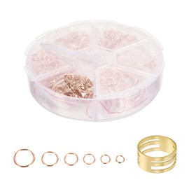 MECCANIXITY Jump Ring Open Close Tool with Split O Rings Kit, 4mm 5mm 6mm 7mm 8mm 10mm Dia. for DIY Craft Making, Rose Gold Tone 1 Set