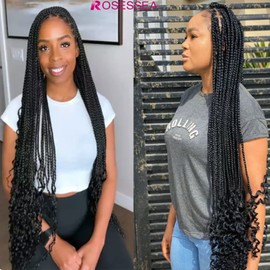 ROSESSEA Pack mit 6 Häkelnadeln, Box Braids Häkelhaar, für schwarze Frauen, Zöpfe, Häkelzöpfe, Locken, Box Braids, Häkelzöpfe, Haarzöpfe (38 Zoll, 1B#)