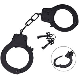 Bedsecret Handcuffs Double Lock Steel Police Edition Professional Grade Handcuffs,Hand Cuffs Cop with Keys（black）
