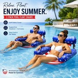 2-Pack American Flag Pool Floats for Adults – Inflatable Lounge Chairs for 4th of July & Summer Parties