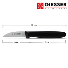 Giesser seit 1776 - Made in Germany - Tourniermesser schwarz, Klinge 6 cm, rutschfest, scharfes Schälmesser spülmaschinenfest, rostfrei