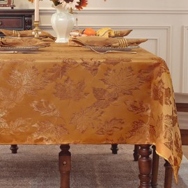 Honellaty Fall Tablecloth Rectangular, Spillproof & Wrinkle Resistant Table Cloth, Elegant Jacquard Damask Table Cover for Dining, Autumn, Harvest, Thanksgiving(Brown,52x70 Inches)