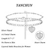 YANCHUN Initial Ankle Bracelets for Women Silver Heart Double Layered