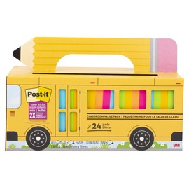 Post-it - Paquete de notas superadhesivas, 24 almohadillas para orejas, práctico estuche de transporte y almacenamiento en autobús escolar, 2 unidades The Sticking Power, 3 x 3 pulgadas, colores