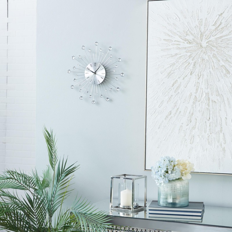 Deco 79 Metal Starburst Decorative Wall Clock With Crystal Accents