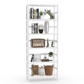 VASMIA 6-Tier Bamboo Shelf,Bamboo Storage Shelving Unit,Tall Bookcase with Adjustable Shelves,Multipurpose Storage Display Shelf for Bathroom, Living Room, Balcony, Kitchen,White