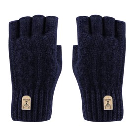 IGTOPS Half Finger Gloves, Alpaca, Warm Winter Thickened Warm Knitted Gloves, Work, Running, Cycling, Driving, Men, Women, Fingerless Gloves, Winter Fingerless Gloves (Navy Blue)