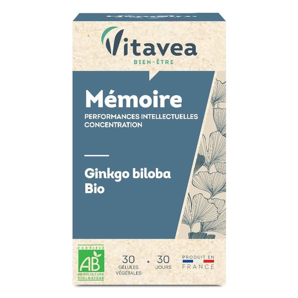 Vitavea - Organic Ginkgo Biloba - Memory Supplement - 100% Organic Ginkgo Biloba - Concentration, Intellectual Performance - 30 Capsules - 1 Month Treatment - Made in France