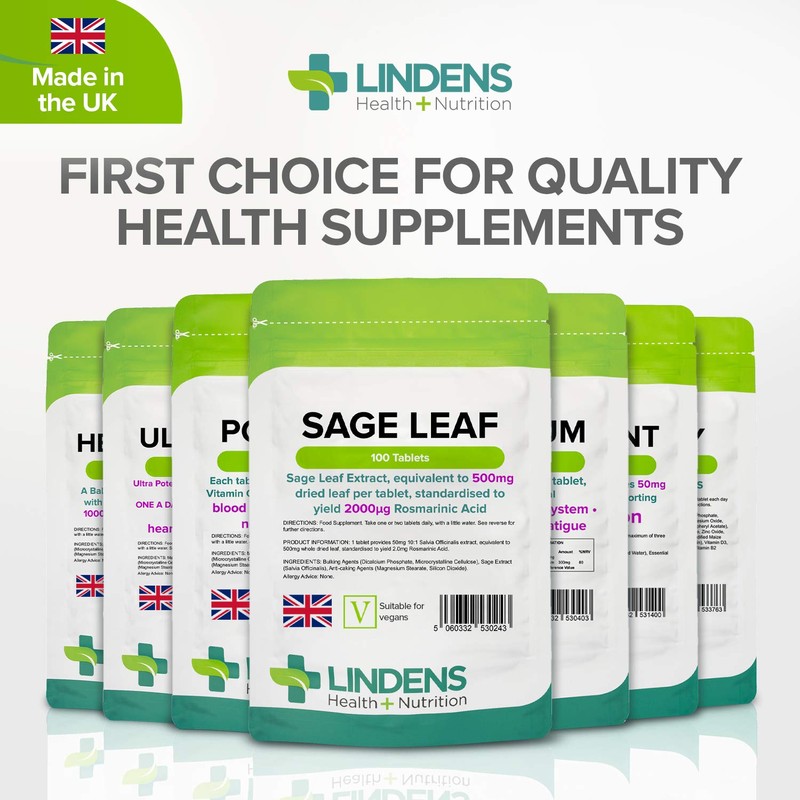 Lindens Sage Leaf Extract 500mg Tablets - 100 Pack -