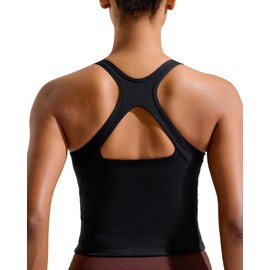 RUNNING GIRL Black Sports Bra Women, Open Back Longline Padded Square Neck Yoga Cropped Workout Tops for Women Built in Bra(3073_Black_L)