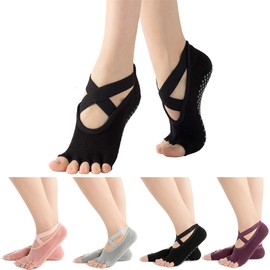 Pengxiaomei 4 Pairs Non Slip Yoga Socks, Women's Yoga Socks with Toes, Clasped Socks for Ballet Barre Dance