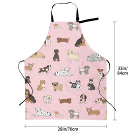 Perinsto Cute Dogs Animals Waterproof Apron with 2 Pockets Cartoon Pets Kitchen Chef Aprons Bibs for Cooking Baking Painting Gardening Grooming (Pink)
