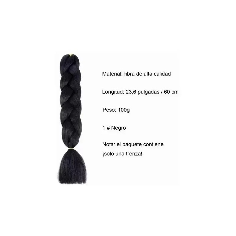 2 Pzs Extensiones De Trenzas Africanas Kanekalon Color 1#-Negro