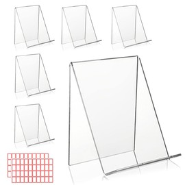 6Pcs Clear Acrylic Book Stand for Display, Transparent Acrylic Sign Holder Stand, Display Stand for Books, Music Sheets, Magazine, Tablets and Phones, Card and Artwork displays (L/ 10 * 11.5 * 13cm)
