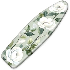 Ironing Board Cover for Crafting, Flat Decoration with Elastic Edge Standard Size, Perfect for Home Laundry Room, Ideal Gift for Craft Enthusiasts (White Flowers, 49" L x 18" W)