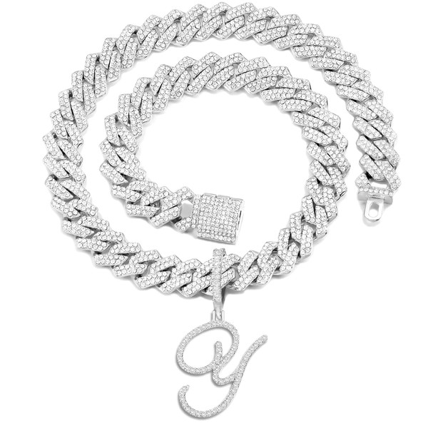 PTJDSMF Gold Silver Plated Initial Cuban Link Chain Necklace for