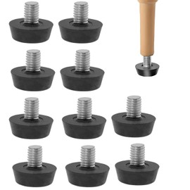 10 Pcs Garden Furniture Feet,M8 X 10 X 23mm Adjustable Glide Levelling Rubber Feet for Garden Furniture Outdoor Levelers Black Round Base Foot Threaded Screw Floor Protector for Cabinets Tables Chairs