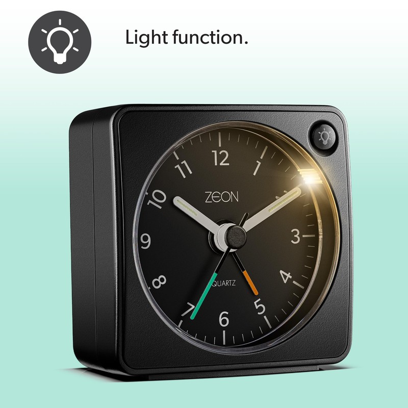 ZEON Travel Analogue Alarm Clock with Light and Snooze Function,