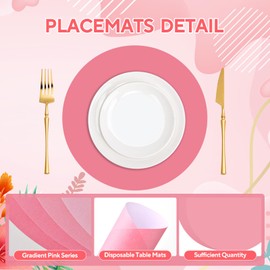 100 Pcs Pink Paper Place Mats 13.5 Inch Round Placemats Gradient Disposable Table Mats for Birthday Party Wedding Baby Shower Reception Decor