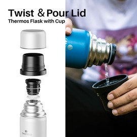 SANTECO Thermos Flask, Stainless Steel, 1 L, 500 ml, Leak-Proof Insulated Bottle with Drinking Cup for Travel, Coffee & Tea for Children, Sports, BPA-Free, 24 Hours Cold & 12 Hours Hot