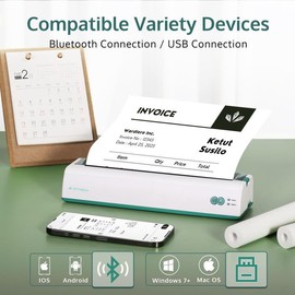 OFFNOVA Portable Printer Wireless for Travel, Thermal Inkless Printer, Support US Letter & A4 Size, Compatible with iOS, Android, Laptop with 1 Roll 8.5" x 11" Thermal Paper, for Mobile Office, Green