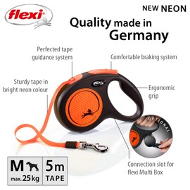 Flexi New Neon Tape Green Medium 5m Retractable Dog Leash/Lead for dogs up to 25kgs/55lbs